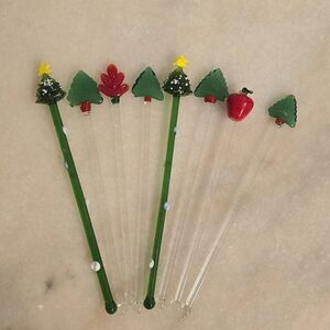 Vintage Stirrers Christmas Hand Made Glass Cocktail Drink Swizzle Set of 8